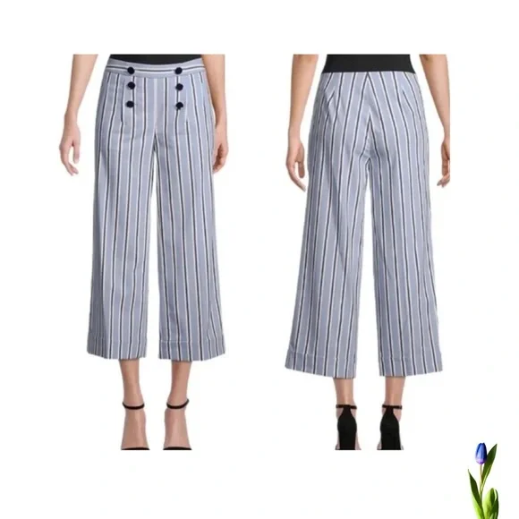 Karl Lagerfeld Designer Pants Nautical Striped Blue and White NO size I think L - Picture 1 of 8